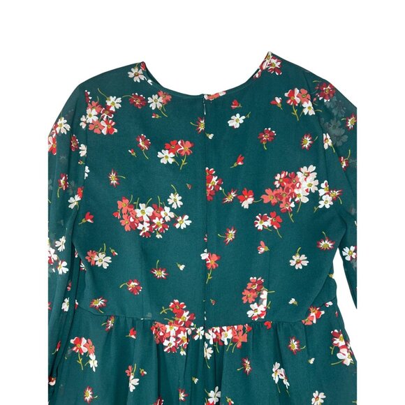 Madewell Womens Pintuck Green Floral Long Sleeve Dress Size 10 - Picture 10 of 15